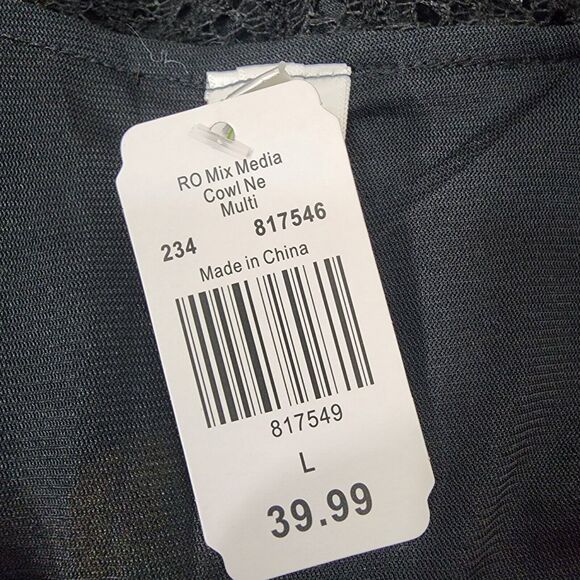 This & That Blouse Large Multicolor Mix Media Cowl Neck Crochet Patchwork Sheer - Picture 9 of 11